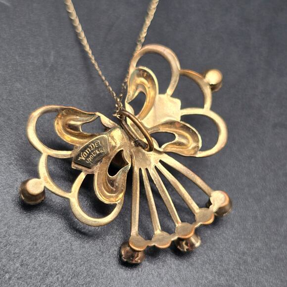 Van Dell 12K Gold Filled Necklace Earrings Set Green Rhinestone Vintage Jewelry - Picture 5 of 10